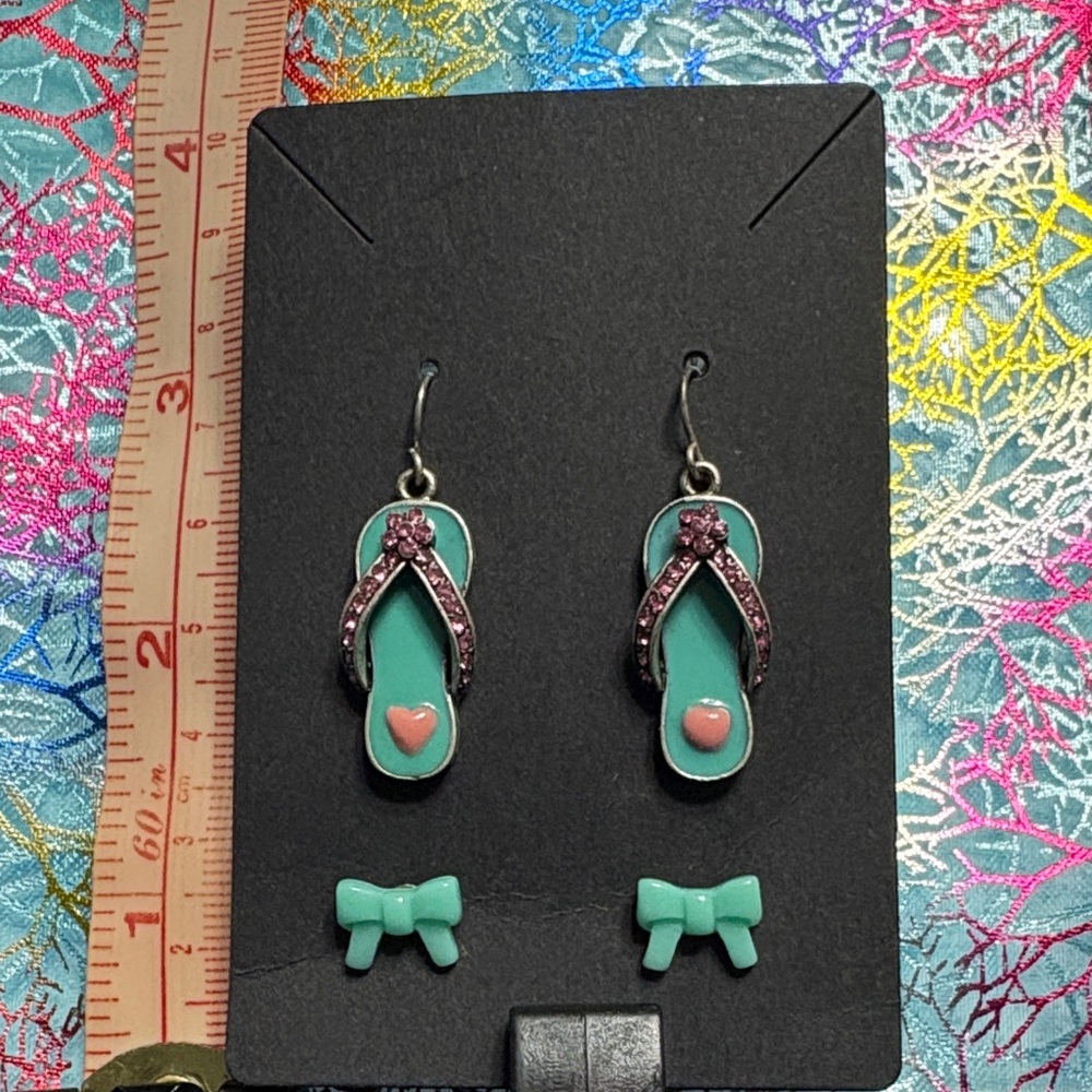 🖤Charming Flip Flop Earrings for Kids - Teal and Pink🖤